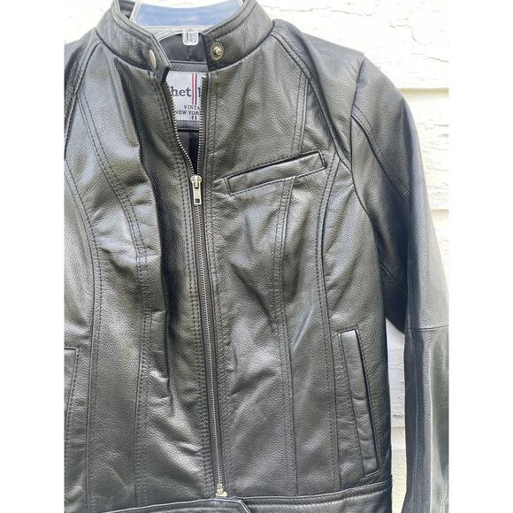 WHET BLU Leather Moto Jacket Womens XS Black Zip Snap Collar Motorcycle - Picture 10 of 15